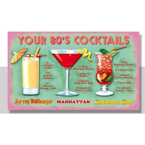 Your 80s Cocktails Bar Drink Pub Restaurant Kitchen Retro Small Metal Tin Sign