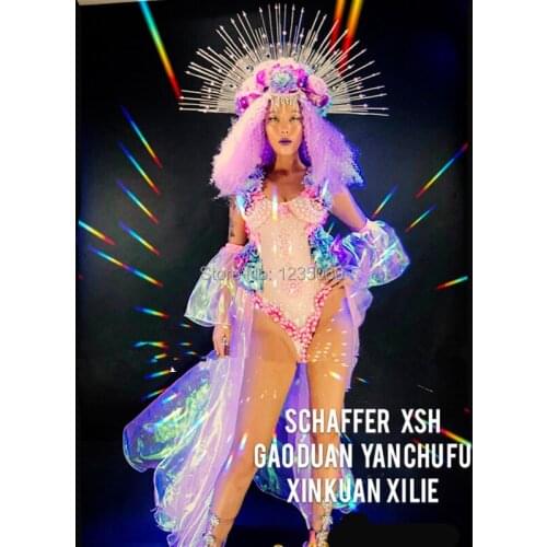 Nightclub Bar Ballroom Dance Costumes Outfit Party Evening Dress Bar Stage Show Pearl Headdress Catwalk Performance DS Clothes