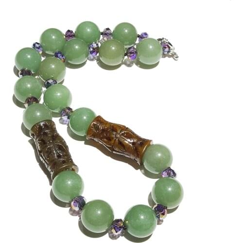 Lii Ji Green Aventurine Purple Crystal Jades Carved Pendant Necklace Choker Necklace 57cm/23'' Women Jewelry Gift Stock Sale