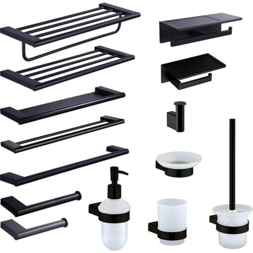 Matt Black Phone Holder Paper Rack Towel Ring Rack Shelf Soap Dispenser Tumbler Cup Holder Round Bathroom Accessories