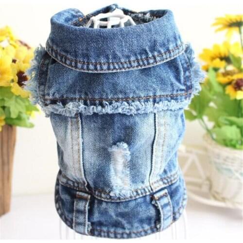 Fashion Denim Hole Dog Clothes Spring Autumn Walk Out Pet Clothing Outdoor Cat Dog Vest Puppy French Bulldog Pet Jacket Coat