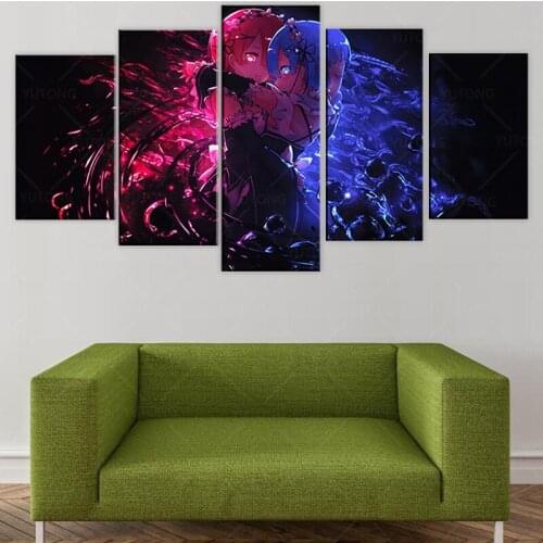 Home Decor Modular Canvas Picture 5 Piece Rem Sister Re:Life in a Different World from Zero Painting Poster Wall For Home Canvas