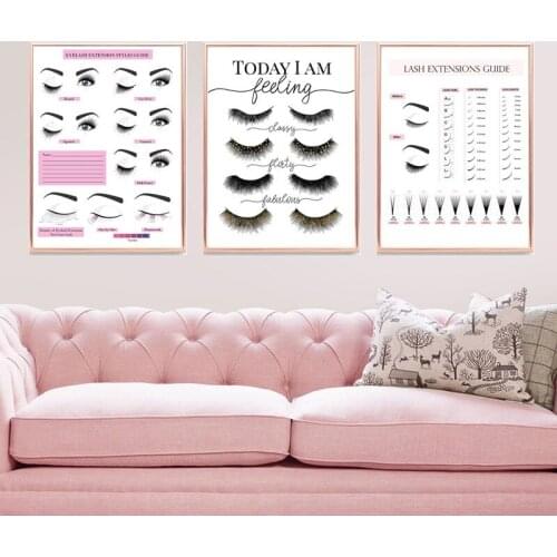 Eyelash extension guide style poster and eyelash footprint technician professional shape canvas decorative painting poster art