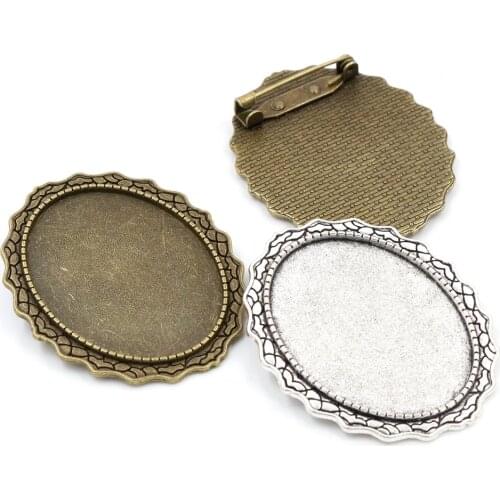 New Fashion 5pcs 30x40mm Inner Size Antique Silver Plated And Bronze Pin Brooch Flowers Style Base Setting Pendant