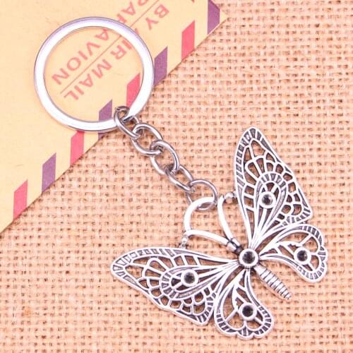 20pcs New Fashion Keychain 48*38 mm hollow butterfly Pendants DIY Men Jewelry Car Key Chain Ring Holder Souvenir For Gift