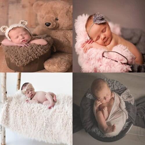 Newborn Photography Faux Fur Blanket Props Tiny Baby Photo Shoot Basket Fur Filler Posing Accessories bebe fotografia Blanket