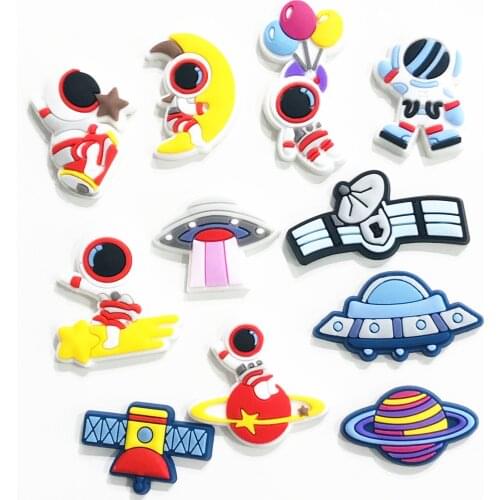 Wholesale 100PCS Mix Cool Astronaut PVC Craft Flat Back DIY Children Wristbands Shoes Charms Embellishment Scrapbooks