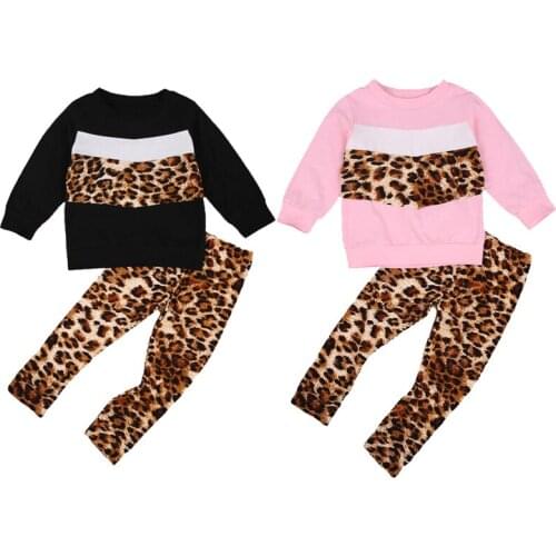 Autumn Baby Girls Sport Suit Kids Clothes Set Long Sleeve Leopard Print Tops+ Pants Casual Children Girls Clothes Sets