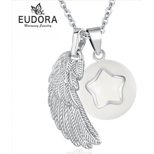 Eudora 20mm Star Wing Angel Caller Necklace Pregnancy Chime Ball With 45in Chian Mexcian Bola Pendants Wishing Balls Jewelry