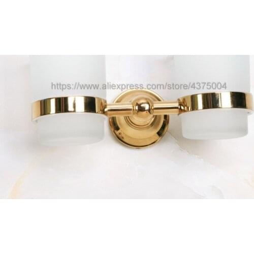 Luxury High Quality Bathroom Gold Color Brass Toothbrush Holder + Two Glasses Wall Mounted Nba884
