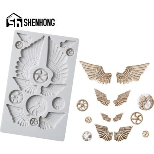 SHENHONG Silicone Fondant Cake Mold Wings Gear Shape Pastry Gumpaste Sugarcraft Baking Mould Dessert Decorating Tools