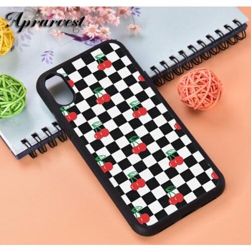 Aprarvest Checkers And Cherries Silicone Rubber Phone Case Cover For iPhone 6 6S 7 8 PLUS X XS XR 11 12 MINI PRO MAX