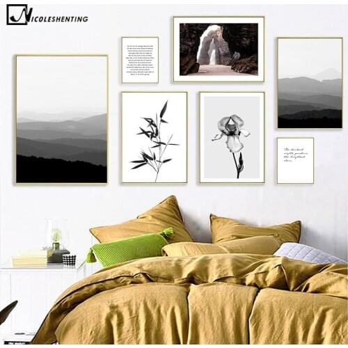 Scandinavian Motivational Wall Art Picture Black White Nature Scenery Poster Nordic Canvas Print Painting Modern Home Decoration