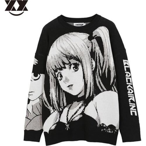 Anime Girl Knitted Sweater Men Oversized Japanese Cartoon Harajuku Pullover Male Streetwear Sweaters Unisex Sueter Masculino