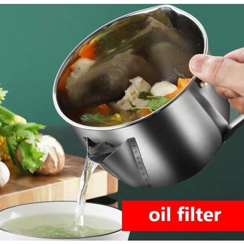 Portbale Filter Grease Pot With Double-spout Stainless Steel Anti-spill Induction Soup Fat Separator Pot Kitchen Cooking Tools