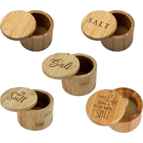 Rotating Cover Salt Shaker Box Non-toxic Round Totally Bamboo Seasoning Box with Swivel Lid Environmentally Friendly