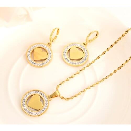 Heart cross Jewelry sets Classical Necklaces Earrings Set Gold Color Brass,Arab/Africa Wedding Brides Dowry women girls gifts