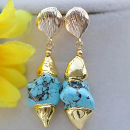 Z10369 26mm Baroque Blue Turquoise Gold-Plating Dangle Earring