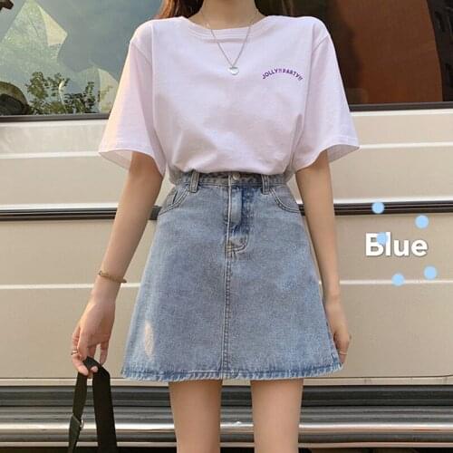 SML light blue a line denim skirt for women 2020 basic spring summer new high waist mini jeans skirts (f6631