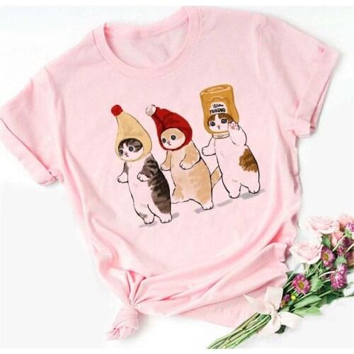 Women Cat Printing T-shirts Casual 90s Fashion Short Sleeve Women Tops Tees Cartoon Summer Clothe Tshirt Female Graphic T-shirt