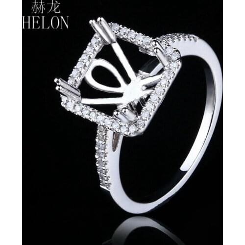 HELON 8X8.5mm Cushion Cut Sterling Silver 925 0.2ct Natural Diamonds Semi Mount Engagement Wedding Ring For Women Fine Jewelry