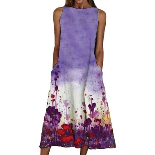 Flowers Splash Ink Printing Womens Tank Dress 2021 Summer Fashion Casual Beach Holiday Elegant Sleeveless Office Ladies Dress