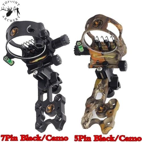1Pc 5 Pin 7 Pin Compound Bow Sight 0.019" Optical Fiber Micro Adjustable Sight For Outdoor Shooting Training Archery Accessories
