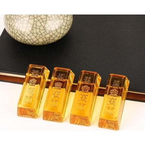 1pcs Feng Shui Chinese Yellow Crystal Glass Gold Ingots Paperweight Lucky Home Decoration Family Fashion Gift Gold bars 65x25mm