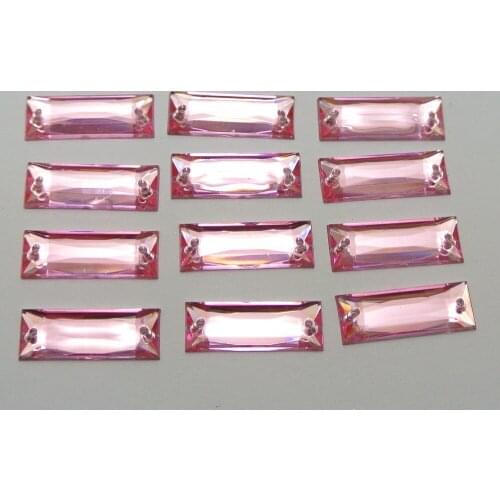 100 Pink Acrylic Flatback Sewing Rhinestone Rectangle Sew on beads 7X19mm