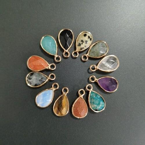 12pcs Single Hole Water drop stone Connector Natural Labradorite crystal agates tiger eye stone Pendants for jewelry making