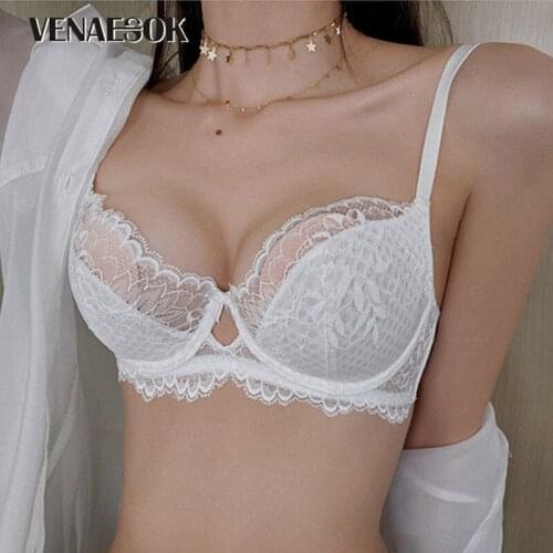 2021 Fashion Sexy Bra Set Women Underwear Thin Cotton Comfortable Brassiere Deep V Gather Bra Embroidery Lace Lingerie Set White