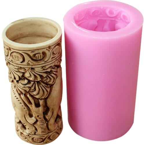 3D Elephant Relief Round Candle Silicone Mold DIY Handmade Soap Mould Craft Resin Decorating Tool