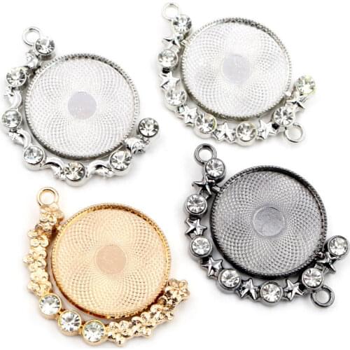 5pcs 25mm Inner Size New Fashion Rotation Double Side Rhodium Gun Black Color Rhinestones Cameo Cabochon Base Setting Pendant