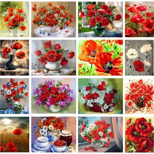 Poppies Flower Diamond Painting Cross Stitch 5D DIY Red Flower Mosaic Embroidery Full Square Round Rhinestone Home Decoration