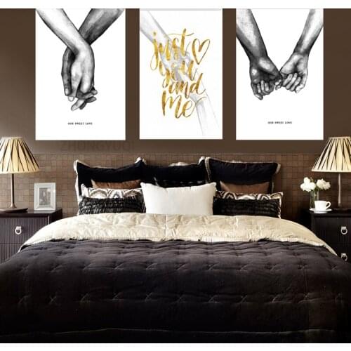 Black White Romantic Hand In Hand Canvas Painting Love Quotes Wall Art Poster Print Fashion Picture Couples Lovers Room Decor