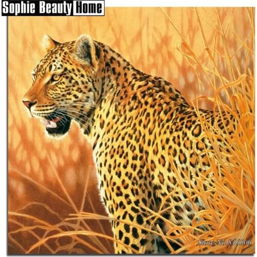 DIY 5D Diamond Mosaic Leopard In The Grass Handmade Diamond Painting Cross Stitch Kits Rhinestones Embroidery Patterns 061210