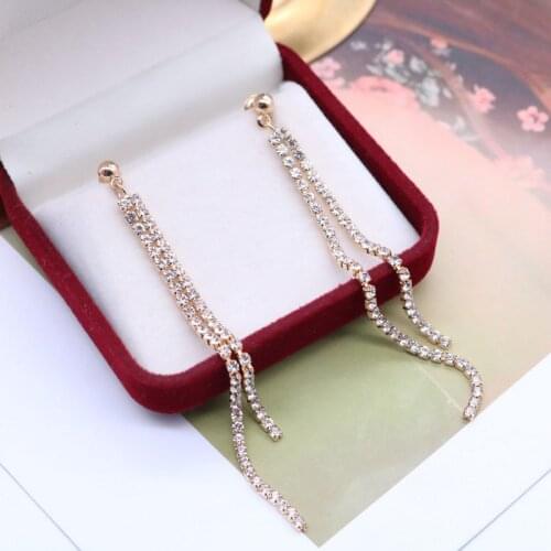 Long Crystal Rhinestones Earrings Simple Wedding Party Accessories For Female Girls