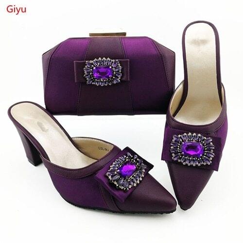 Doershow purple Shoes and Bag Set for Women Summer African Style italian Shoes and Bag Set for party Custom products!!HJK1-43