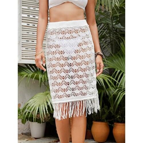 H80&S90 New Women See Through Sexy Knit Beachwear Female Cover Up Tassel Geometric Skirt Crochet Swimwear Swimsuit Biquini