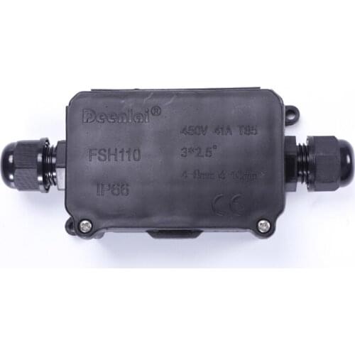 IP66 Waterproof Connection Box Black UV Sunproof Outdoor one in one out plastic enclosure with cable gland & 3 way terminals