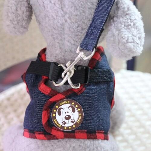 Pet Dog Cat Red Plaid Denim Vest Leash Rope Back Traction Ropes Belt For Puppy Durable Walk Dog High Quality Pet Supplies