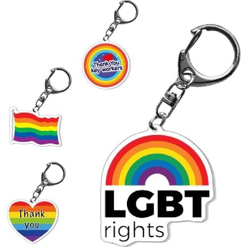 Creative Bisexual Acrylic Keychain Homosexual Charm LGBT Pendant Gay Keyring Rainbow Key Holder for Friends Jewelry Gift