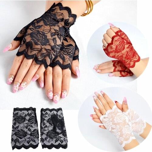 Summer Gloves Women Lace Mesh Drivng Gloves Anti Uv Sunscreen Elegant Lady Dance Half Finger Fishnet Gloves Mesh Mitten
