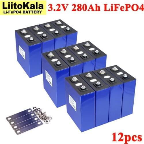 12pcs Liitokala 3.2v 280Ah Lifepo4 Rechargeable Battery Lithium Iron Phosphate for Electric car RV Solar Cell 12v 24v Tax Free