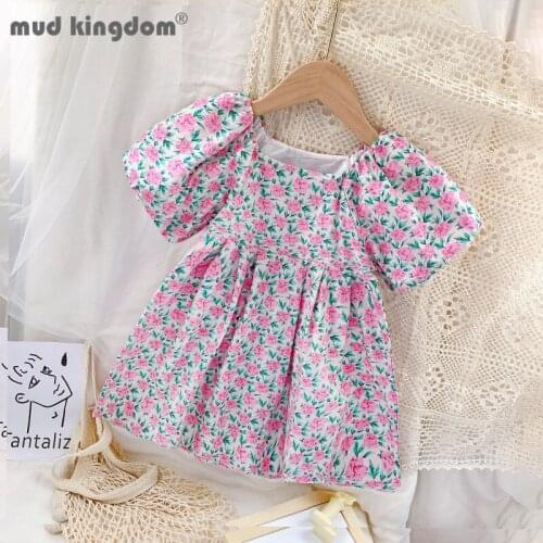 Mudkingdom Doll Dress for Girls Summer Puff Sleeve Square Collar Flower Floral Cute Dresses Toddler Drop Shoulder Kids Clothes