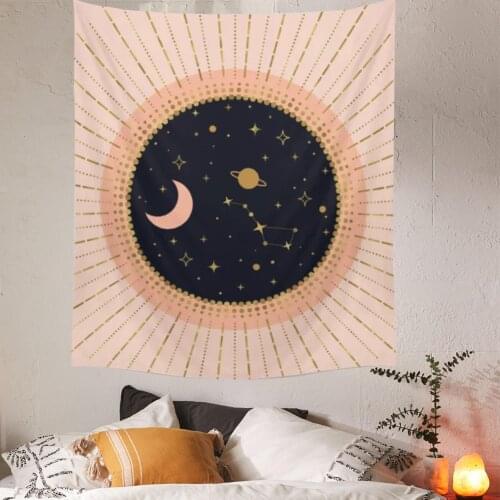 Pink Moon Tapestry Tarot Card Wall Tapestry Boho Mountain Wall Hanging Tapestries Bedroom Dorm Room Retro Sun Moon Wall Decor