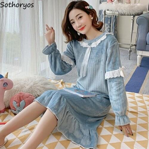 Nightgowns Women Leisure Daily Coral Velvet Simple Elegant Trendy Sleepwear Womens Korean Style New Warm Soft Comfortable Chic