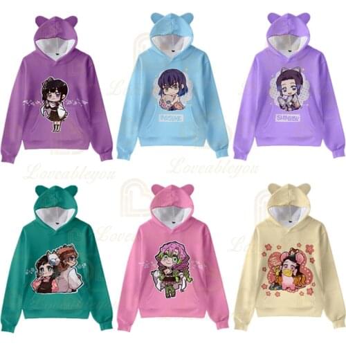 Kimetsu No Yaiba Autumn Cat Ears Hoodies Boys/Girls Cute Hoodie Sweatshirts Pullover 3D Print Comic Hooded