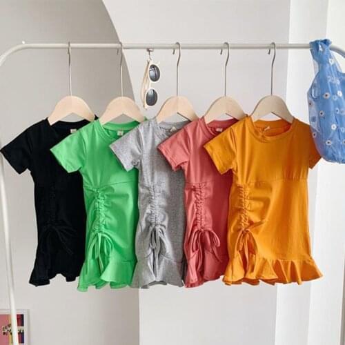 1-8Y Kids Girls Dress Pure Color Fashion Cotton Comfortable Childrens Dress 2021 Summer Dress Girls' Dress For Children Clothes