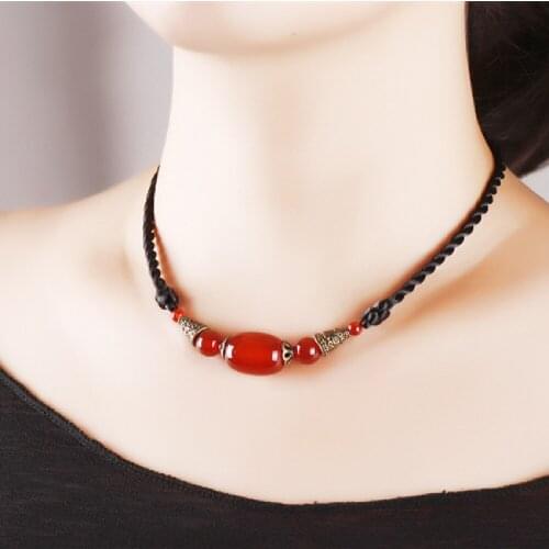 Ethnic Style Natural Agate Necklace Jewelry Original Hand-Woven Accessories Wild Clavicle Chain Necklace Female